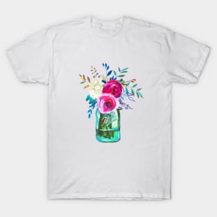 Watercolor mason jar flowers T-Shirt